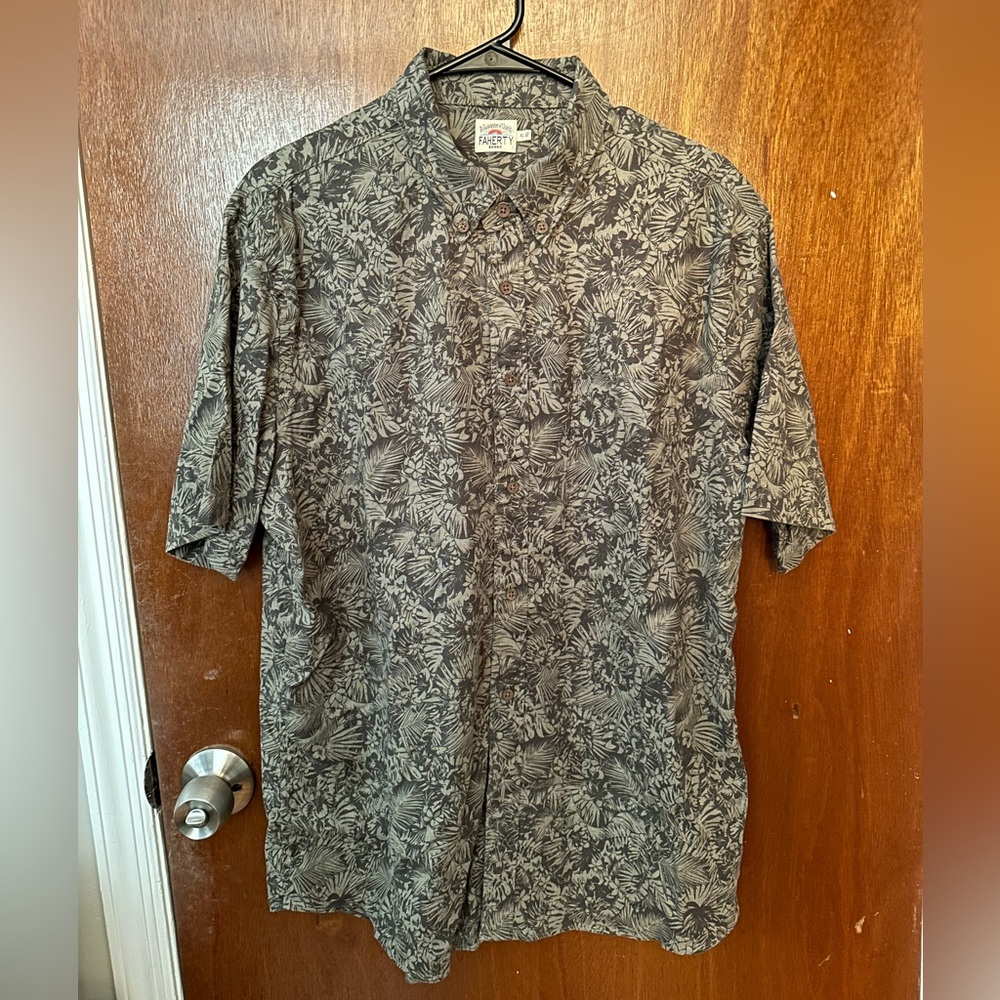 Faherty Breeze Short Sleeve Olive Button Up Shirt